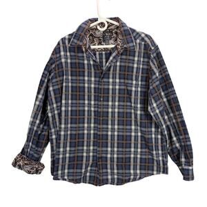 Joseph Abboud Shirt Mens Extra Large Plaid Button Up Flip Cuff Paisley Preppy